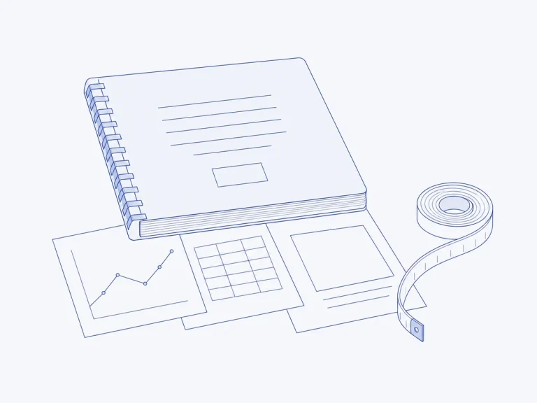 Gebundenes Gutachten mit aufgefächerten Anlagen, Messdiagramm und Maßband