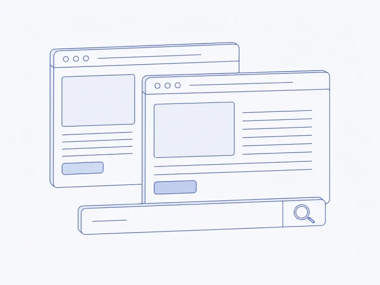 Zwei gleich aufgebaute Shop-Seiten im Browser, davor ein Suchfeld